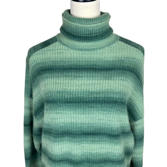 Autumn Cashmere NWT Green Stripe Space Dye Shaker Turtleneck Sweater Wool Blend - Picture 7 of 15